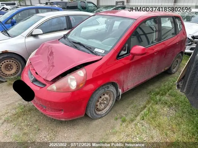 2008 Honda Fit Lx VIN: JHMGD37418S802696 Lot: 20265802