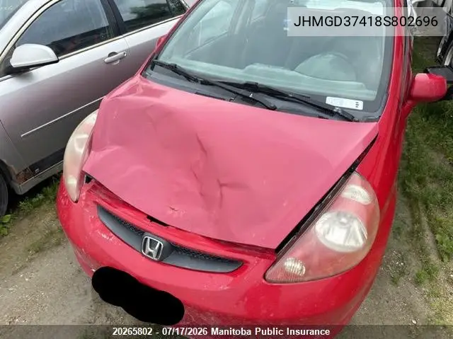 2008 Honda Fit Lx VIN: JHMGD37418S802696 Lot: 20265802
