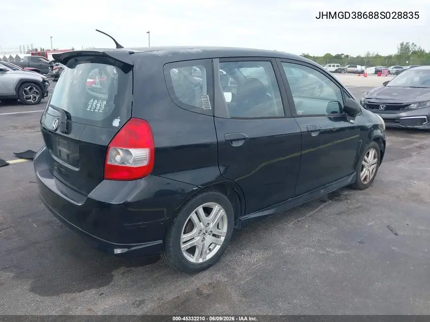 2008 Honda Fit Sport VIN: JHMGD38688S028835 Lot: 45332210