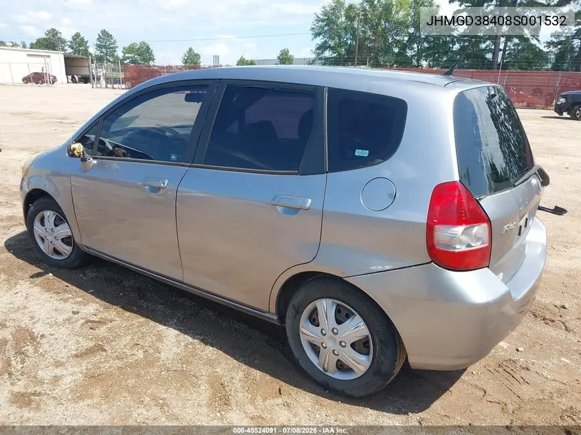 2008 Honda Fit VIN: JHMGD38408S001532 Lot: 45524091