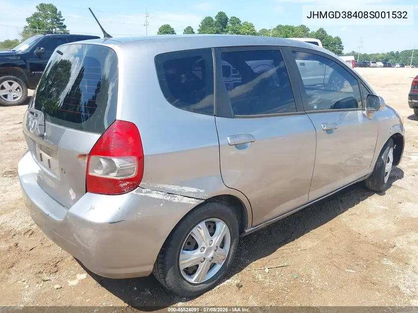2008 Honda Fit VIN: JHMGD38408S001532 Lot: 45524091