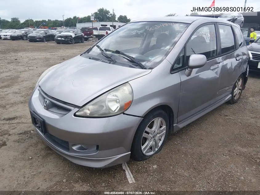 2008 Honda Fit Sport VIN: JHMGD38698S001692 Lot: 45548468