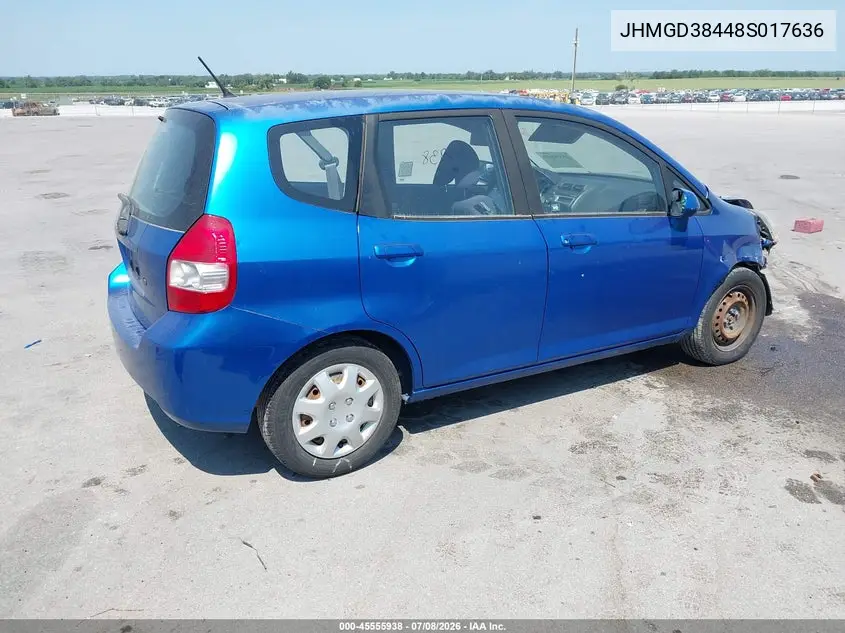 2008 Honda Fit VIN: JHMGD38448S017636 Lot: 45555938