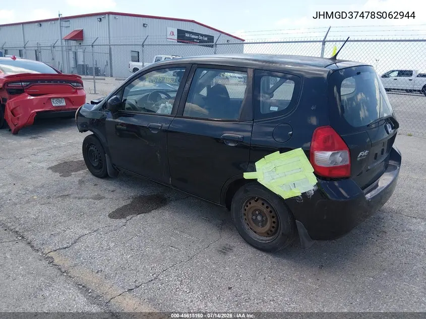 2008 Honda Fit VIN: JHMGD37478S062944 Lot: 45615160