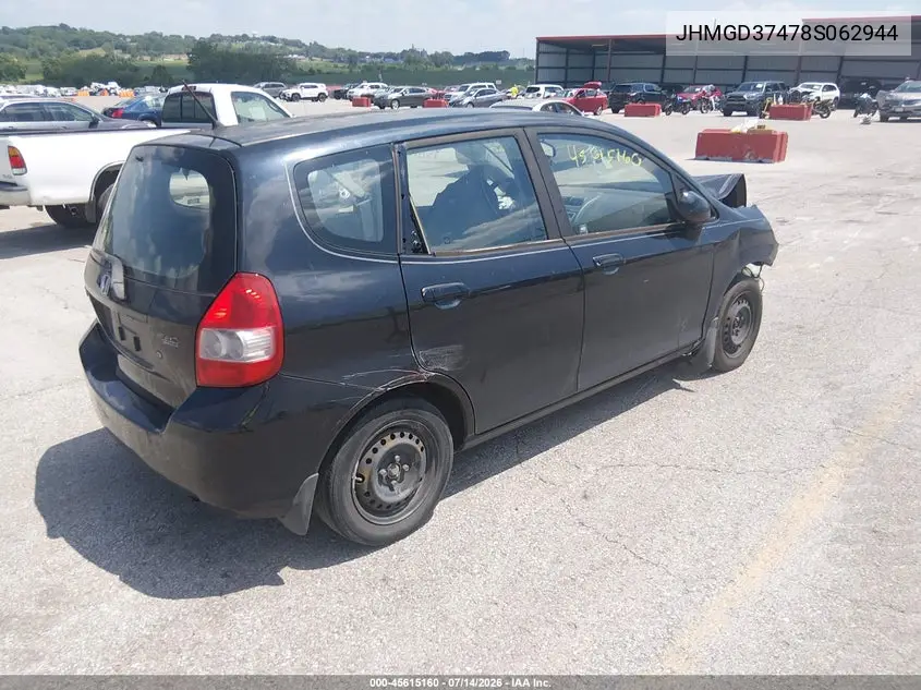 2008 Honda Fit VIN: JHMGD37478S062944 Lot: 45615160