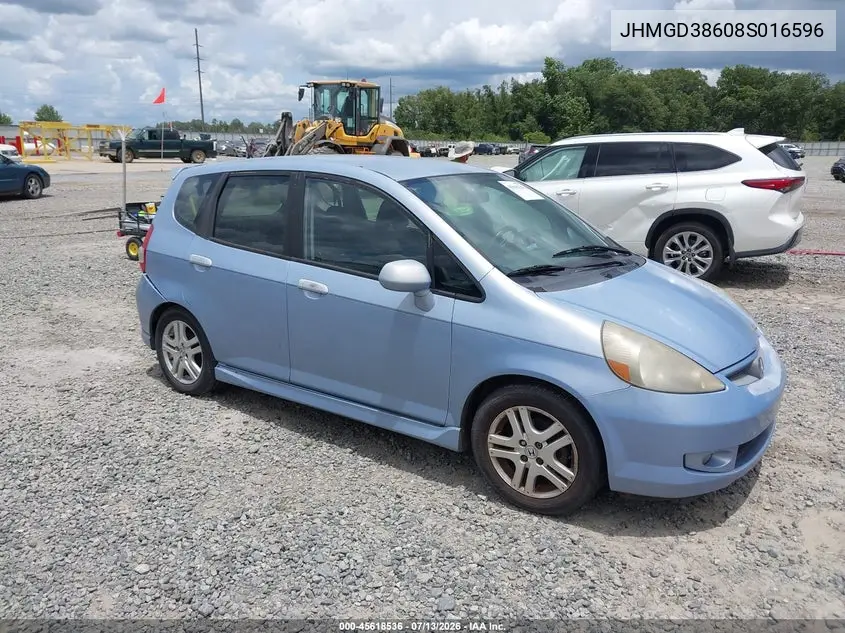2008 Honda Fit Sport VIN: JHMGD38608S016596 Lot: 45618536
