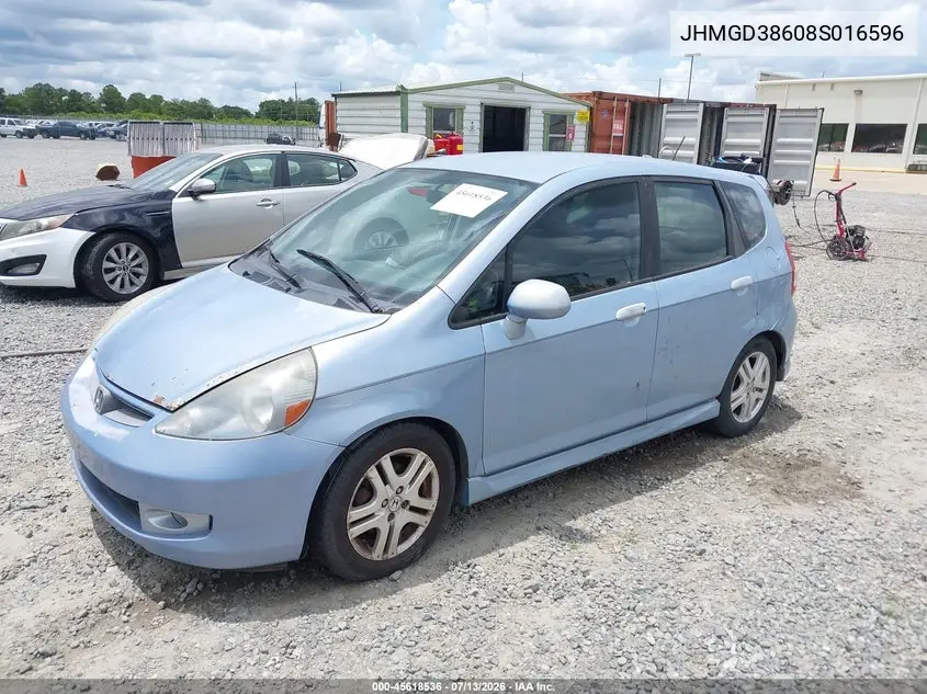 2008 Honda Fit Sport VIN: JHMGD38608S016596 Lot: 45618536