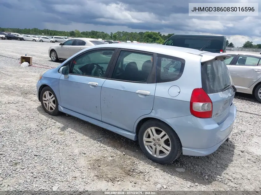 2008 Honda Fit Sport VIN: JHMGD38608S016596 Lot: 45618536