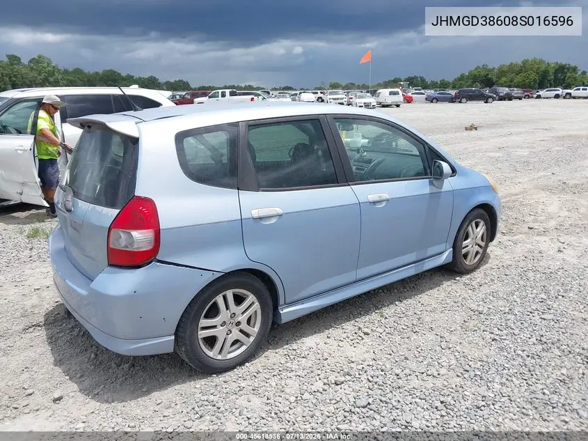 2008 Honda Fit Sport VIN: JHMGD38608S016596 Lot: 45618536