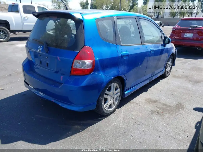 2008 Honda Fit Sport VIN: JHMGD37628S003334 Lot: 45640566