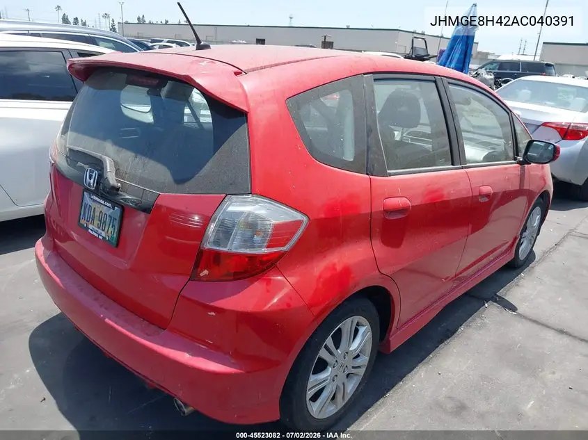2010 Honda Fit Sport VIN: JHMGE8H42AC040391 Lot: 45523082
