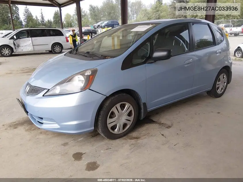 2010 Honda Fit VIN: JHMGE8H27AC033936 Lot: 45534911