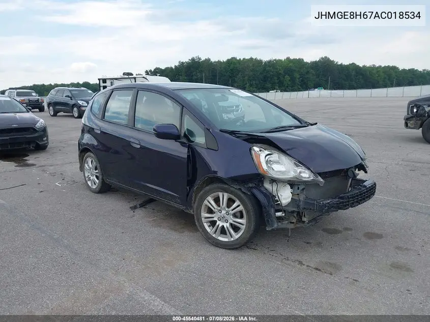 2010 Honda Fit Sport VIN: JHMGE8H67AC018534 Lot: 45540481