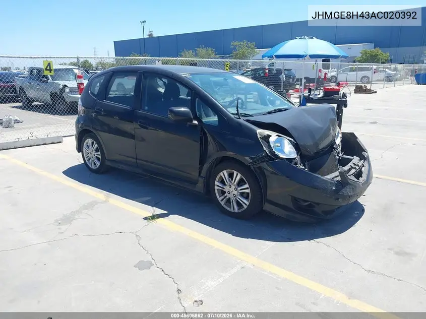 2010 Honda Fit Sport VIN: JHMGE8H43AC020392 Lot: 45606862