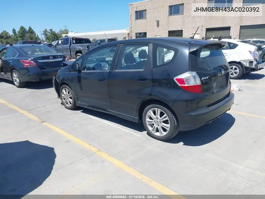 2010 Honda Fit Sport VIN: JHMGE8H43AC020392 Lot: 45606862