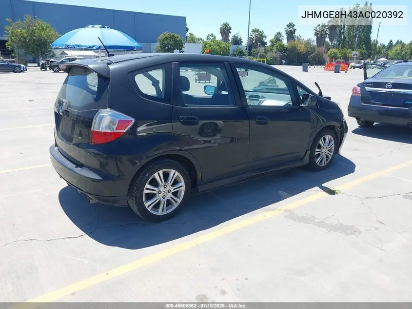 2010 Honda Fit Sport VIN: JHMGE8H43AC020392 Lot: 45606862