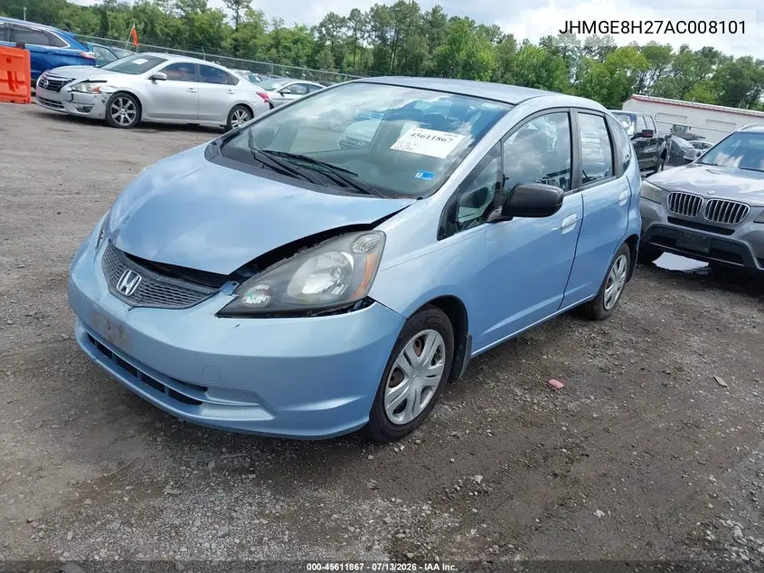 2010 Honda Fit VIN: JHMGE8H27AC008101 Lot: 45611867