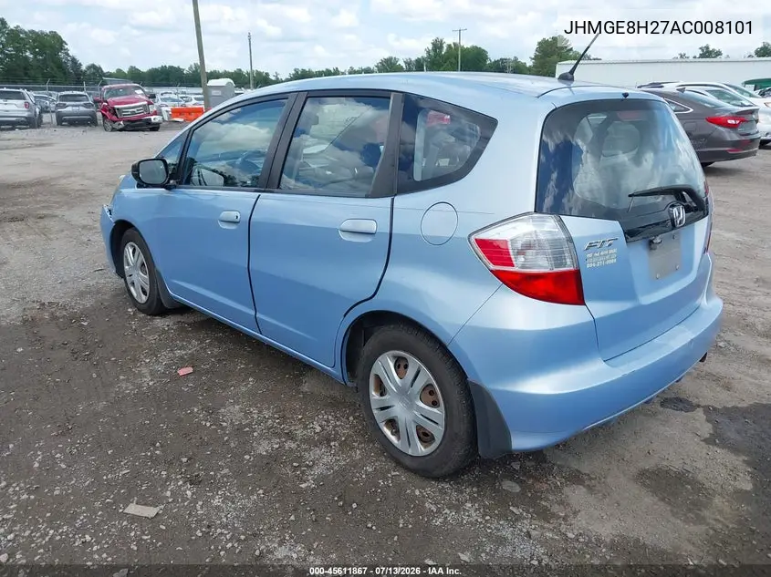 2010 Honda Fit VIN: JHMGE8H27AC008101 Lot: 45611867