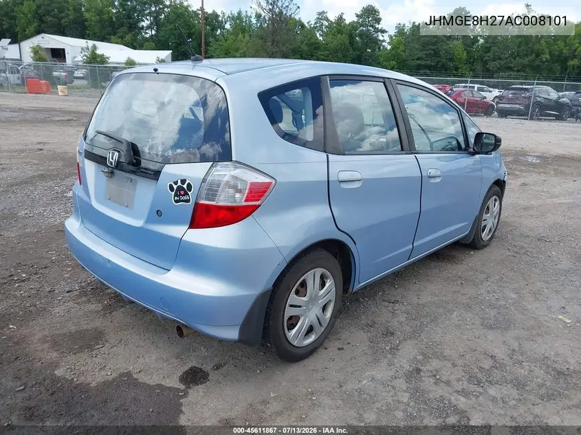 2010 Honda Fit VIN: JHMGE8H27AC008101 Lot: 45611867