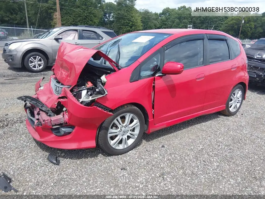 2011 Honda Fit Sport VIN: JHMGE8H53BC000038 Lot: 45679998