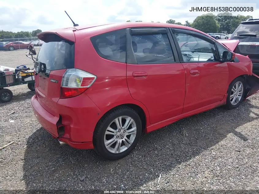 2011 Honda Fit Sport VIN: JHMGE8H53BC000038 Lot: 45679998