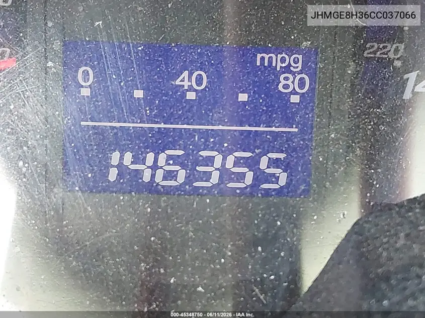 2012 Honda Fit VIN: JHMGE8H36CC037066 Lot: 45348750