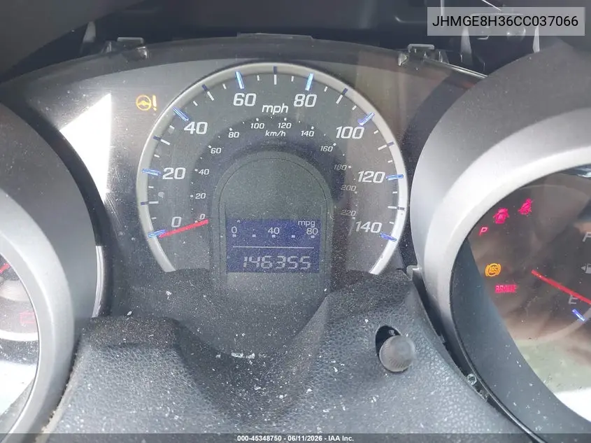 2012 Honda Fit VIN: JHMGE8H36CC037066 Lot: 45348750