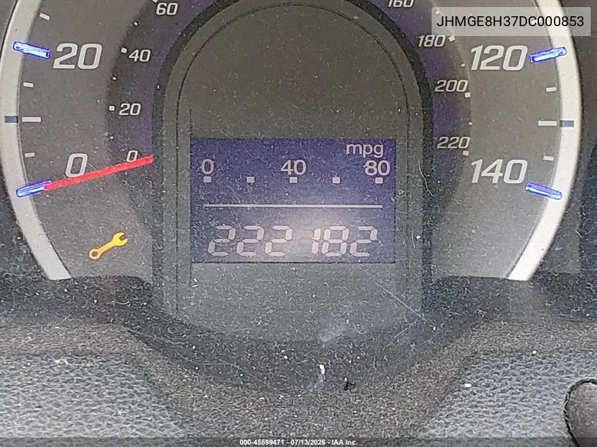2013 Honda Fit VIN: JHMGE8H37DC000853 Lot: 45599471