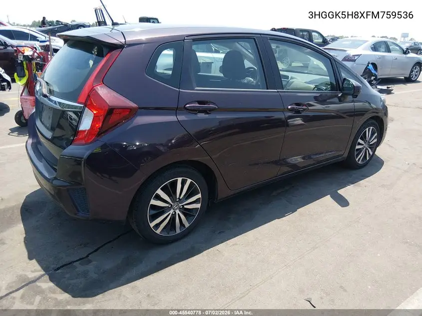 2015 Honda Fit Ex/Ex-L VIN: 3HGGK5H8XFM759536 Lot: 45540778