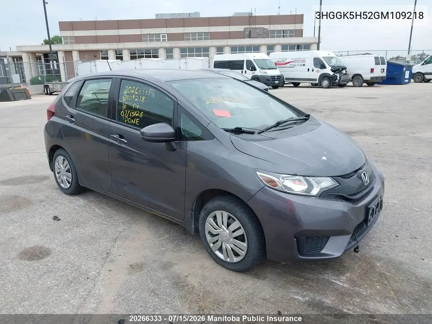 2016 Honda Fit Lx VIN: 3HGGK5H52GM109218 Lot: 20266333
