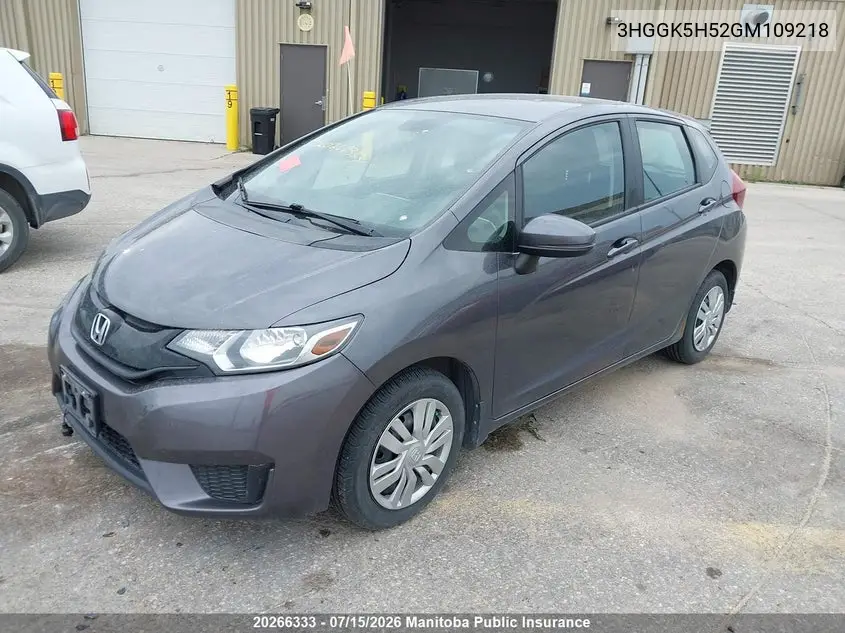 2016 Honda Fit Lx VIN: 3HGGK5H52GM109218 Lot: 20266333