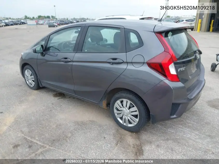 2016 Honda Fit Lx VIN: 3HGGK5H52GM109218 Lot: 20266333
