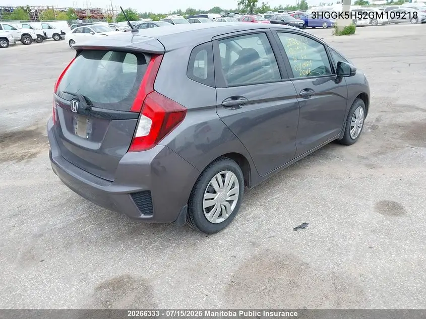 2016 Honda Fit Lx VIN: 3HGGK5H52GM109218 Lot: 20266333