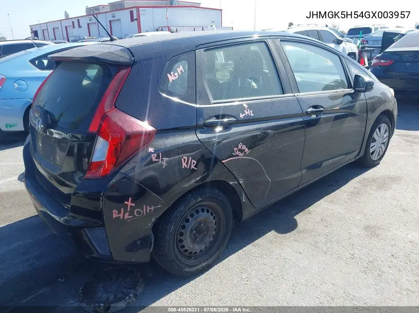 2016 Honda Fit Lx VIN: JHMGK5H54GX003957 Lot: 45526331