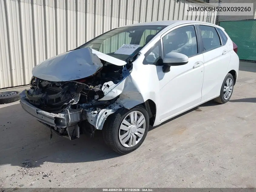 2016 Honda Fit Lx VIN: JHMGK5H52GX039260 Lot: 45592136