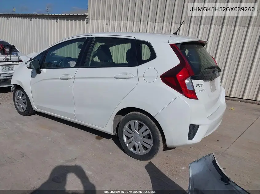2016 Honda Fit Lx VIN: JHMGK5H52GX039260 Lot: 45592136