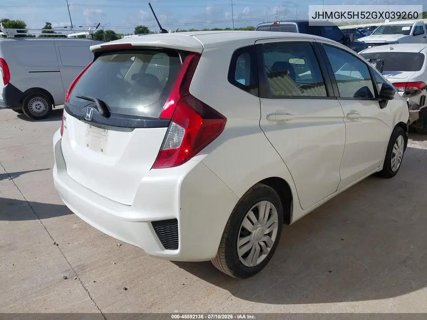 2016 Honda Fit Lx VIN: JHMGK5H52GX039260 Lot: 45592136