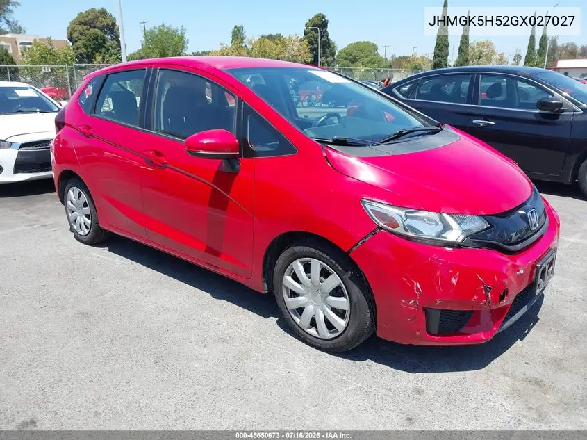 2016 Honda Fit Lx VIN: JHMGK5H52GX027027 Lot: 45650673