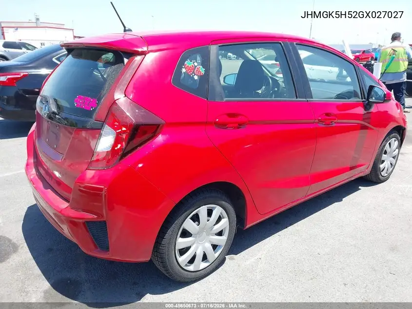 2016 Honda Fit Lx VIN: JHMGK5H52GX027027 Lot: 45650673