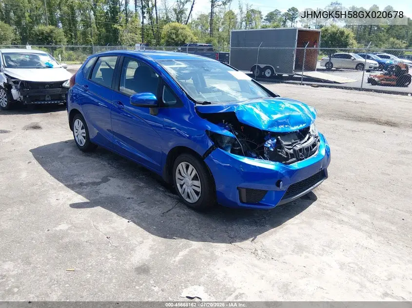 2016 Honda Fit Lx VIN: JHMGK5H58GX020678 Lot: 45668162