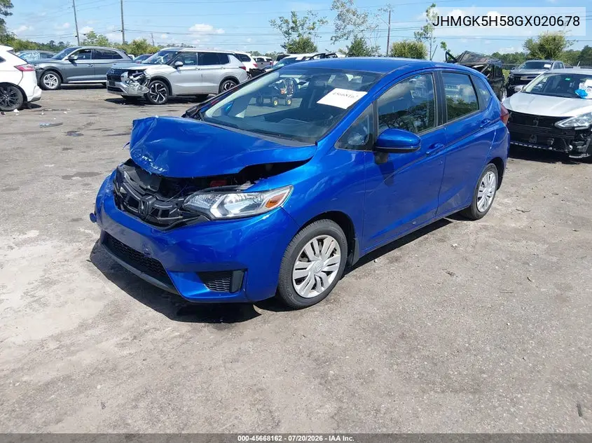 2016 Honda Fit Lx VIN: JHMGK5H58GX020678 Lot: 45668162