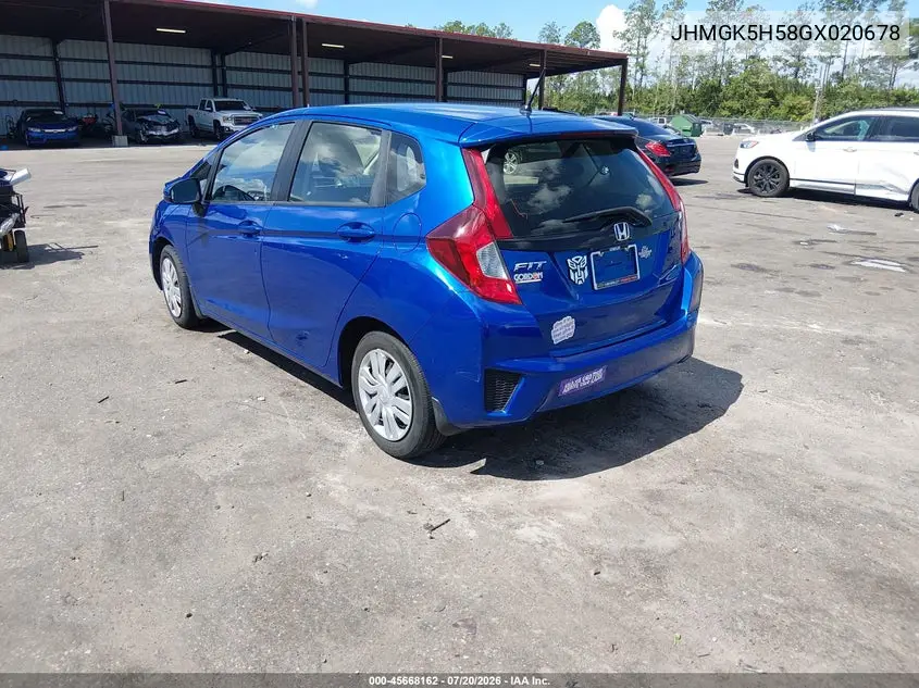 2016 Honda Fit Lx VIN: JHMGK5H58GX020678 Lot: 45668162