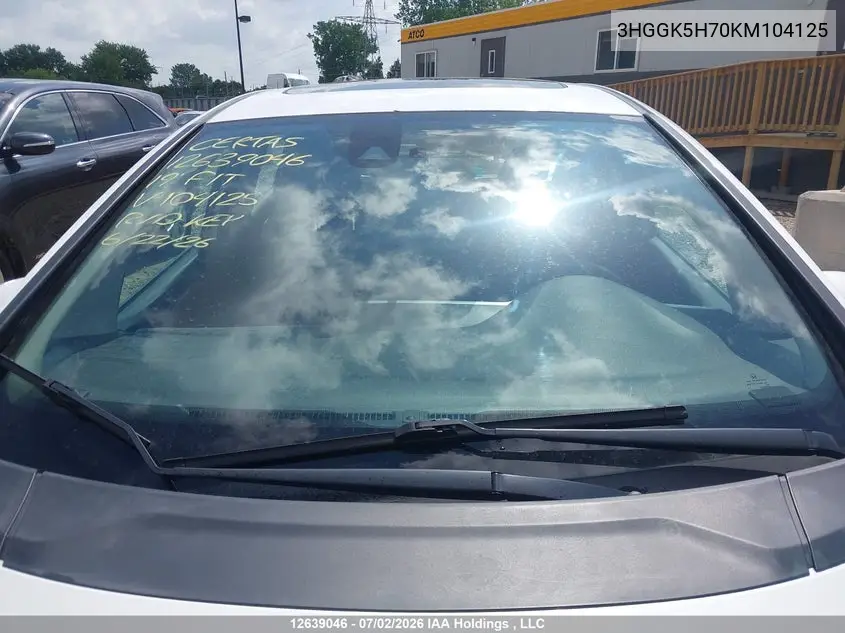 2019 Honda Fit Sport VIN: 3HGGK5H70KM104125 Lot: 12639046