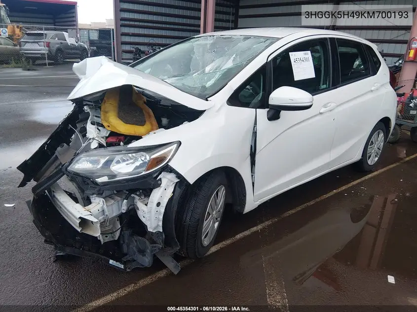 2019 Honda Fit Lx VIN: 3HGGK5H49KM700193 Lot: 45354301