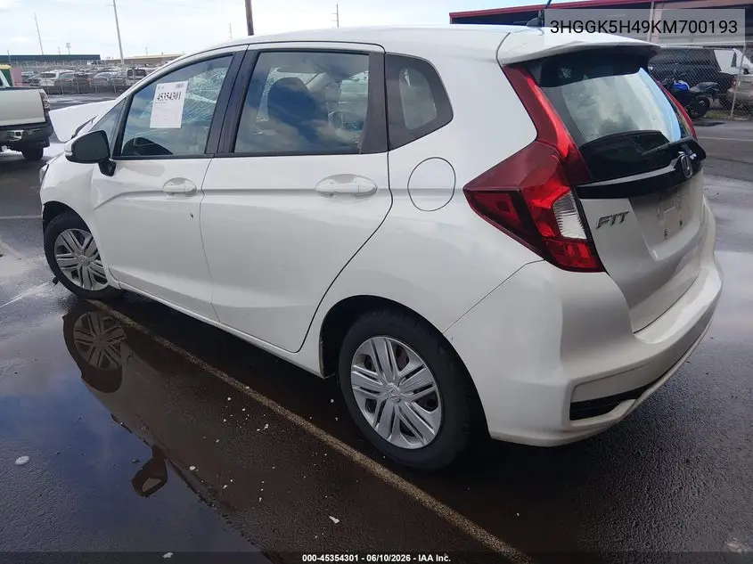 2019 Honda Fit Lx VIN: 3HGGK5H49KM700193 Lot: 45354301