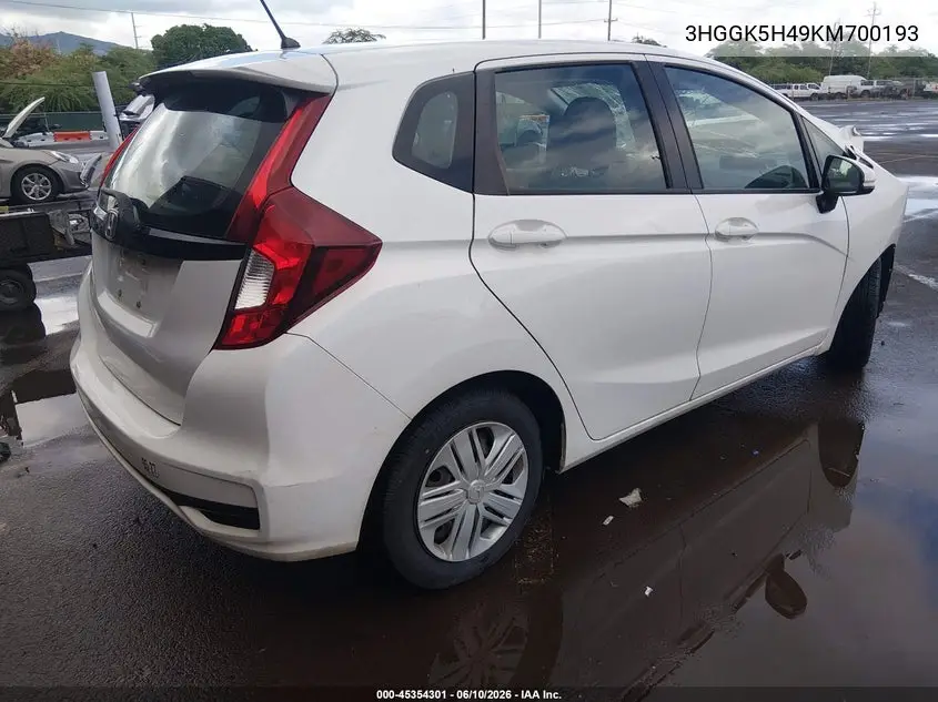 2019 Honda Fit Lx VIN: 3HGGK5H49KM700193 Lot: 45354301