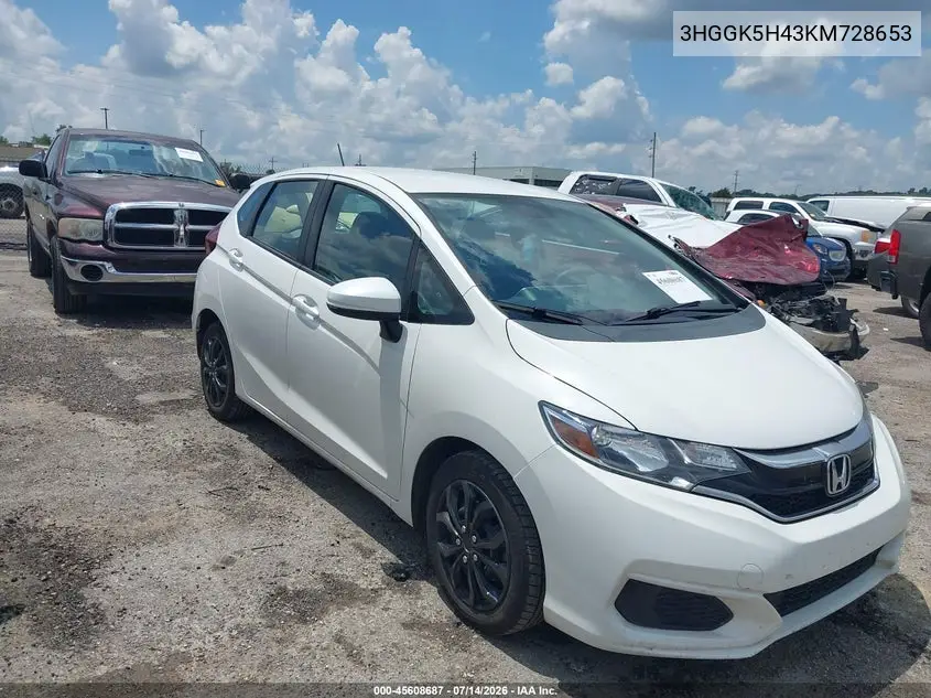2019 Honda Fit Lx VIN: 3HGGK5H43KM728653 Lot: 45608687