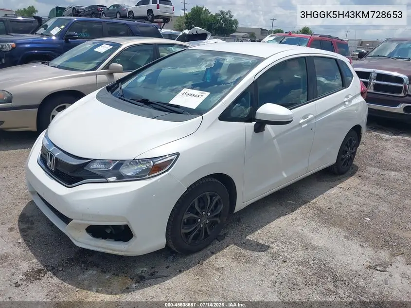 2019 Honda Fit Lx VIN: 3HGGK5H43KM728653 Lot: 45608687