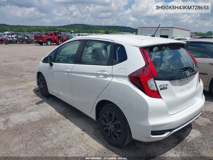 2019 Honda Fit Lx VIN: 3HGGK5H43KM728653 Lot: 45608687