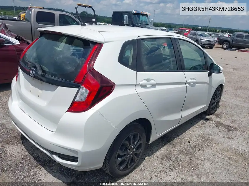 2019 Honda Fit Lx VIN: 3HGGK5H43KM728653 Lot: 45608687
